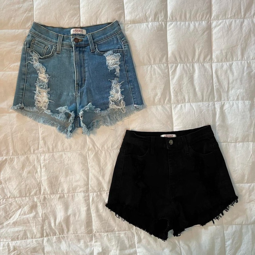 Black and blue jean shorts set